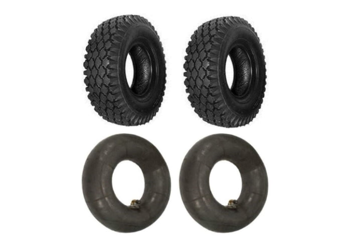 4.10 x 3.50 - 5 Stud Tread Knobby Tires and Tubes Go-Kart Mini-Bike Set of 2